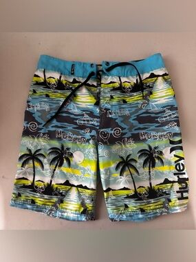 Hurley Black Swim Trunks with Teal Stitching